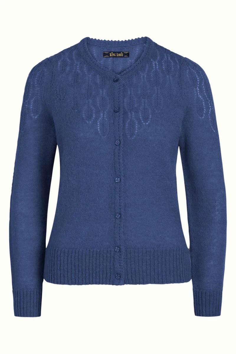 Blauw vest met knoopsluiting | King Louie Yoke cardi pallazzone bluestone blue