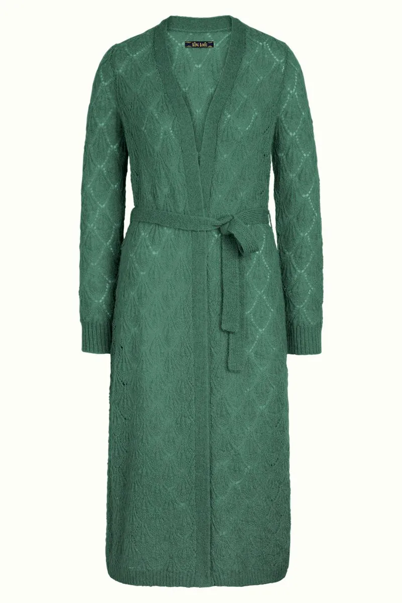 Lang gebreid groen vest | King Louie cardi long pallazzone fir green