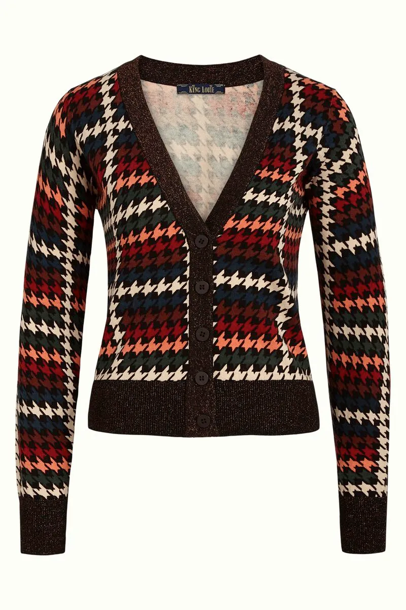 Gebreid vest van biologisch katoen | King Louie cardi deep V houndstooth black