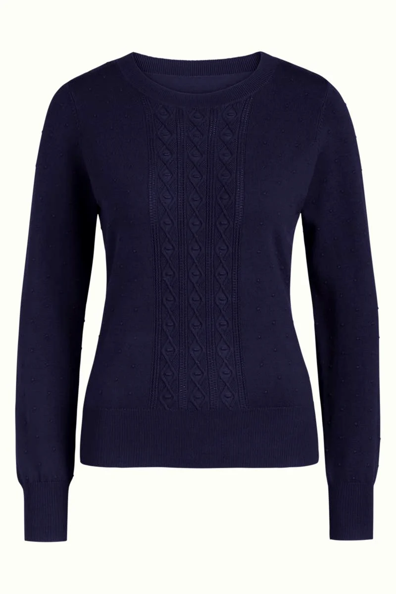 Blauwe trui met ingebreid kabelmotief | King Louie cable top droplet blue