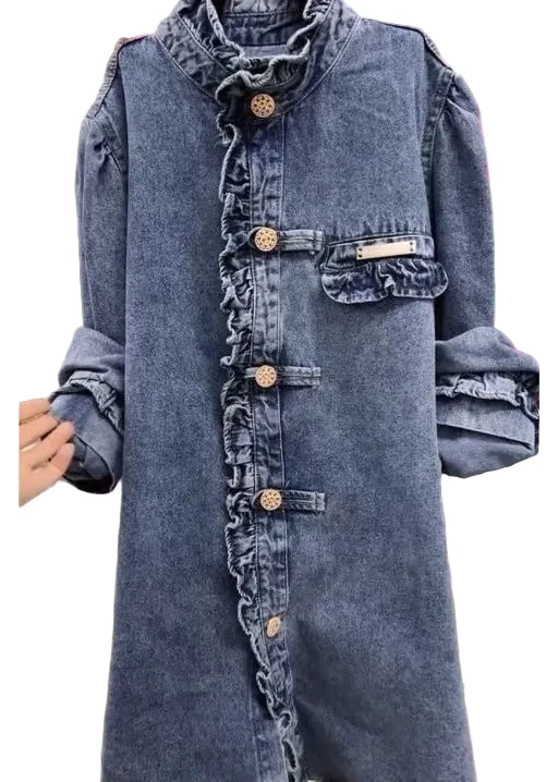 Dames Denim Jas met Ruches en Lange Mouwen