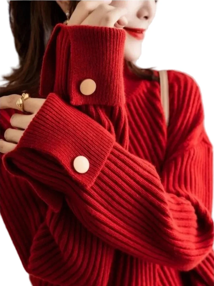 Dames Oversized Trui met Hoge Hals en Knoopdetails
