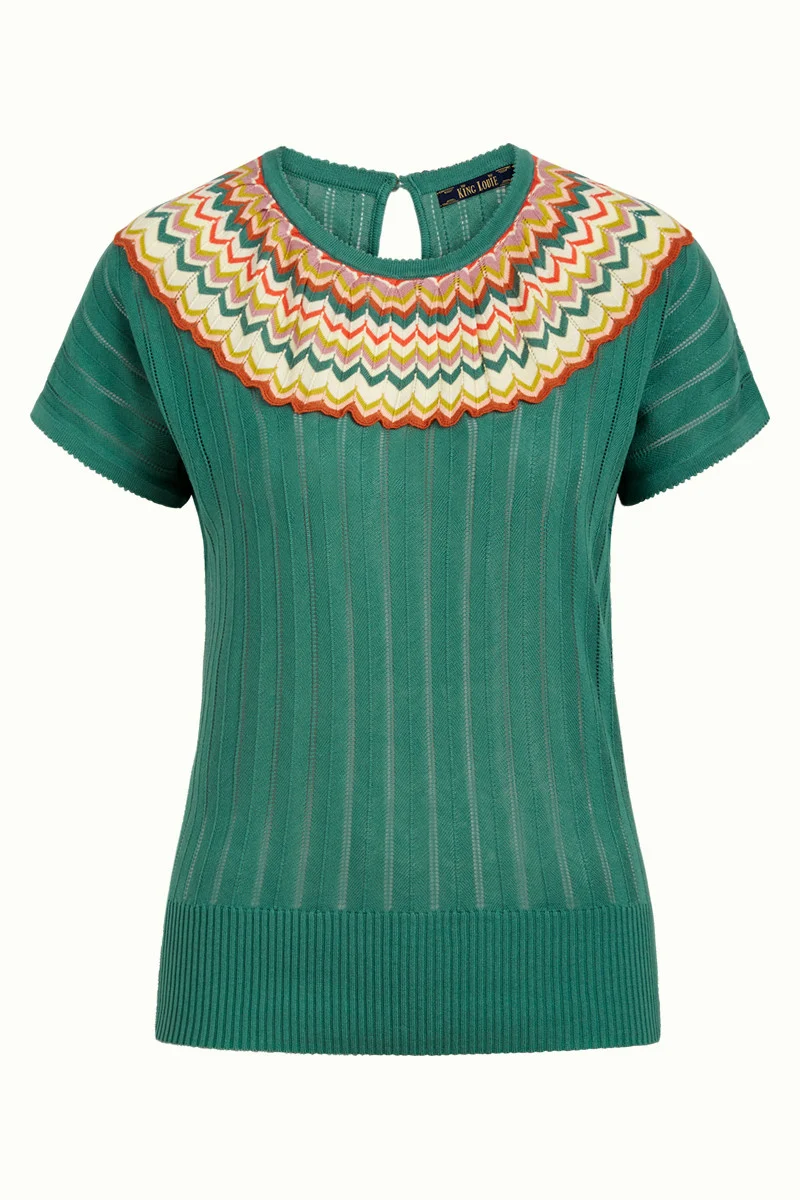 Top met kleurrijke ronde halslijn | King Louie Yoke top picadillo smoke green