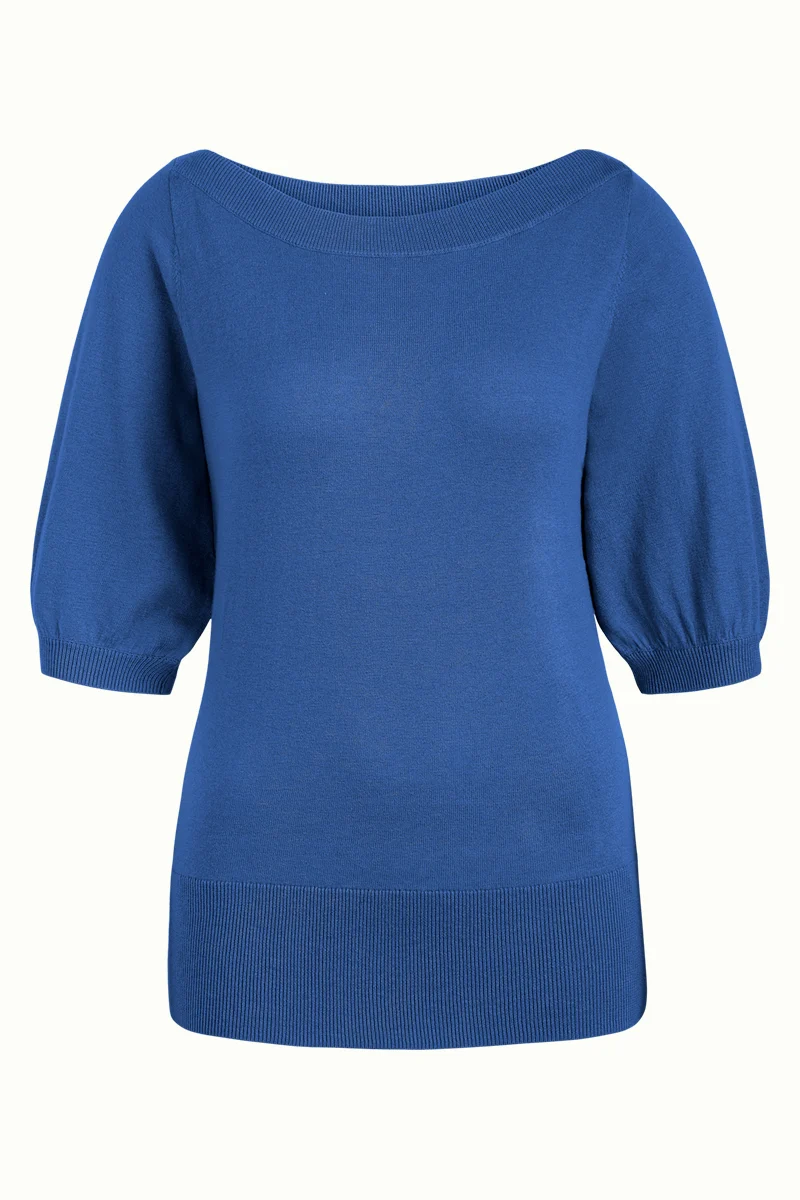 Blauwe top met boothals | King Louie Ivy bell top cocoon BC bluestone blue