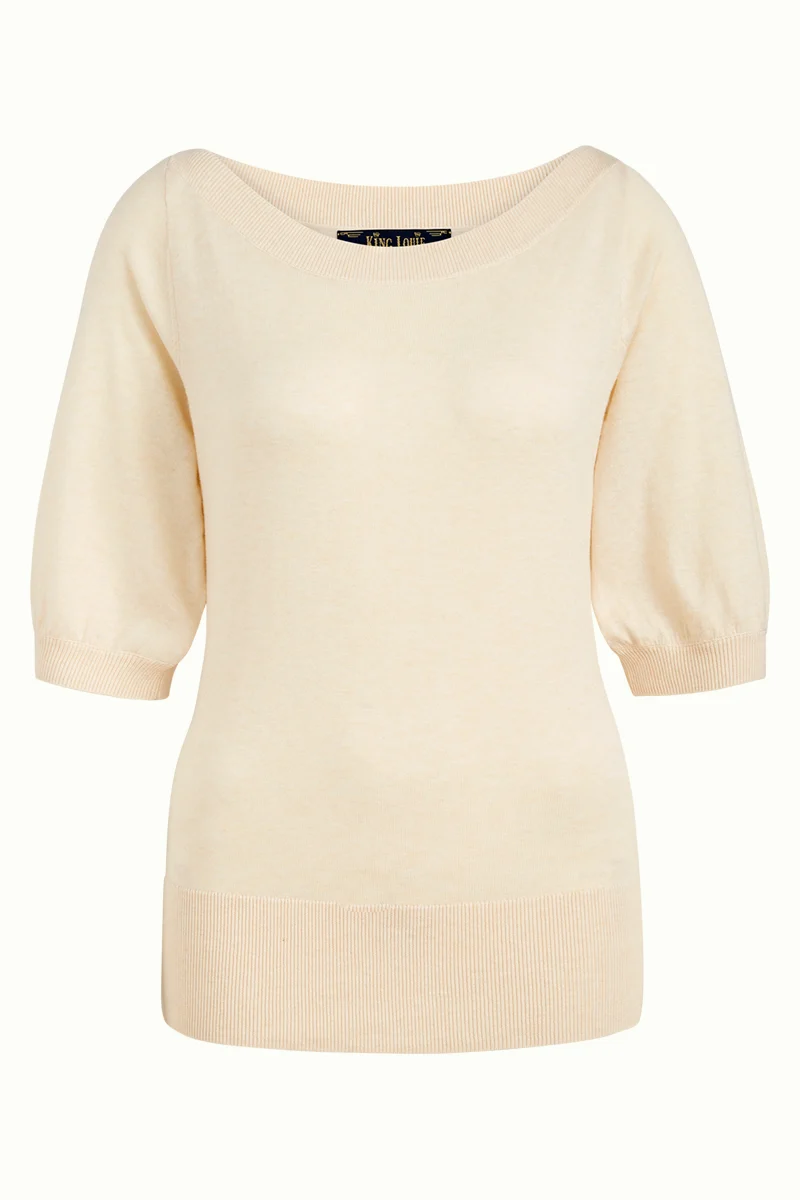 Crèmekleurige top met boothals | King Louie Ivy bell top cocoon BC cream
