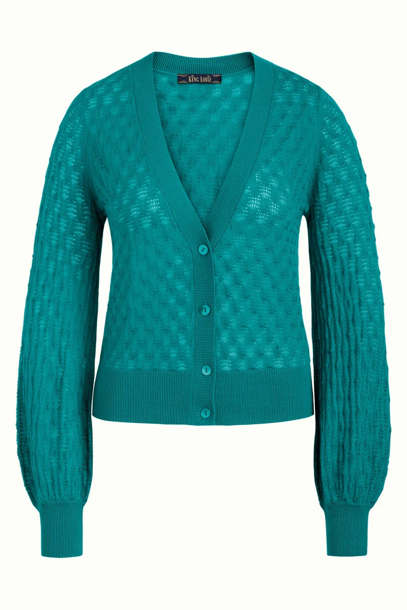 Gebreid vest met knoopsluiting | King Louie cardi V bell sleeve sunset ajour deep opal