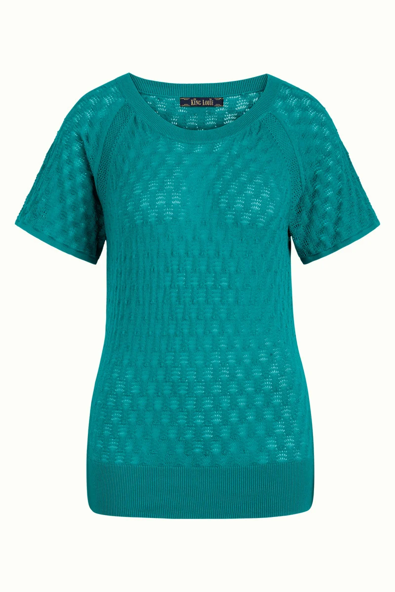 Top van biologisch katoen | King Louie Lizzy knit top sunset ajour deep opal