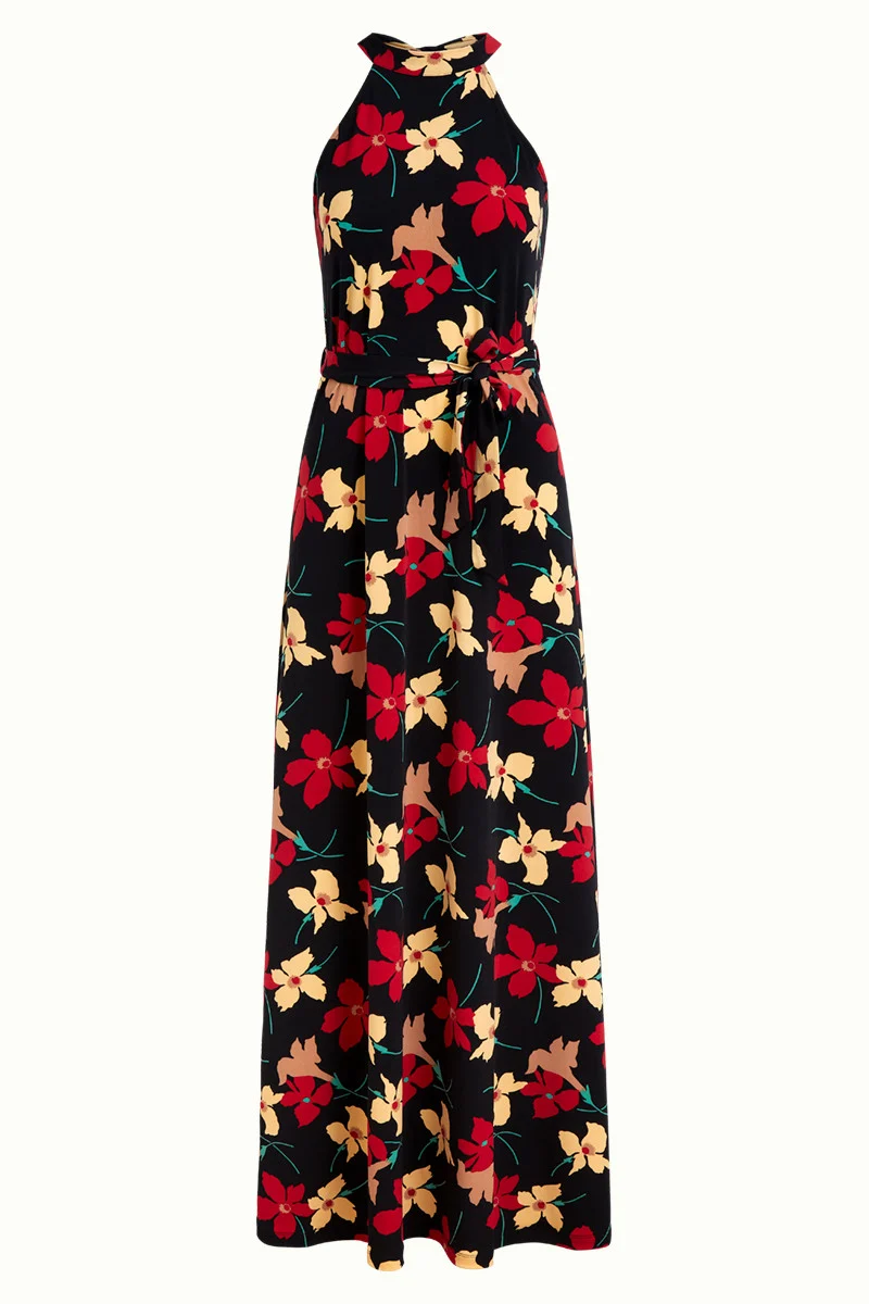 Halterjurk met bloemenprint | King Louie Marty halter maxi dress Rosita black