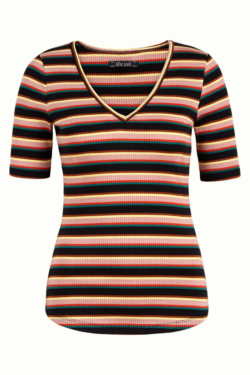 Top met V-hals | King Louie Carice V top churros stripe black