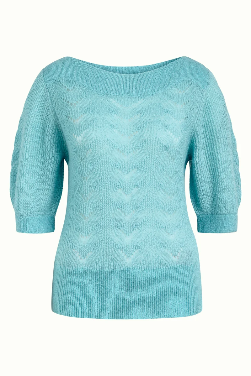 Blauwe top met ajour knit | King Louie Erin top farfalle azure green