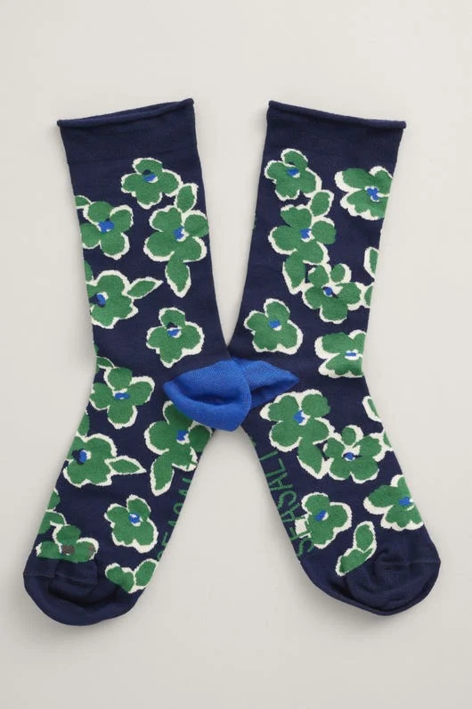 Seasalt Cornwall women's bamboo arty socks flower painting maritime