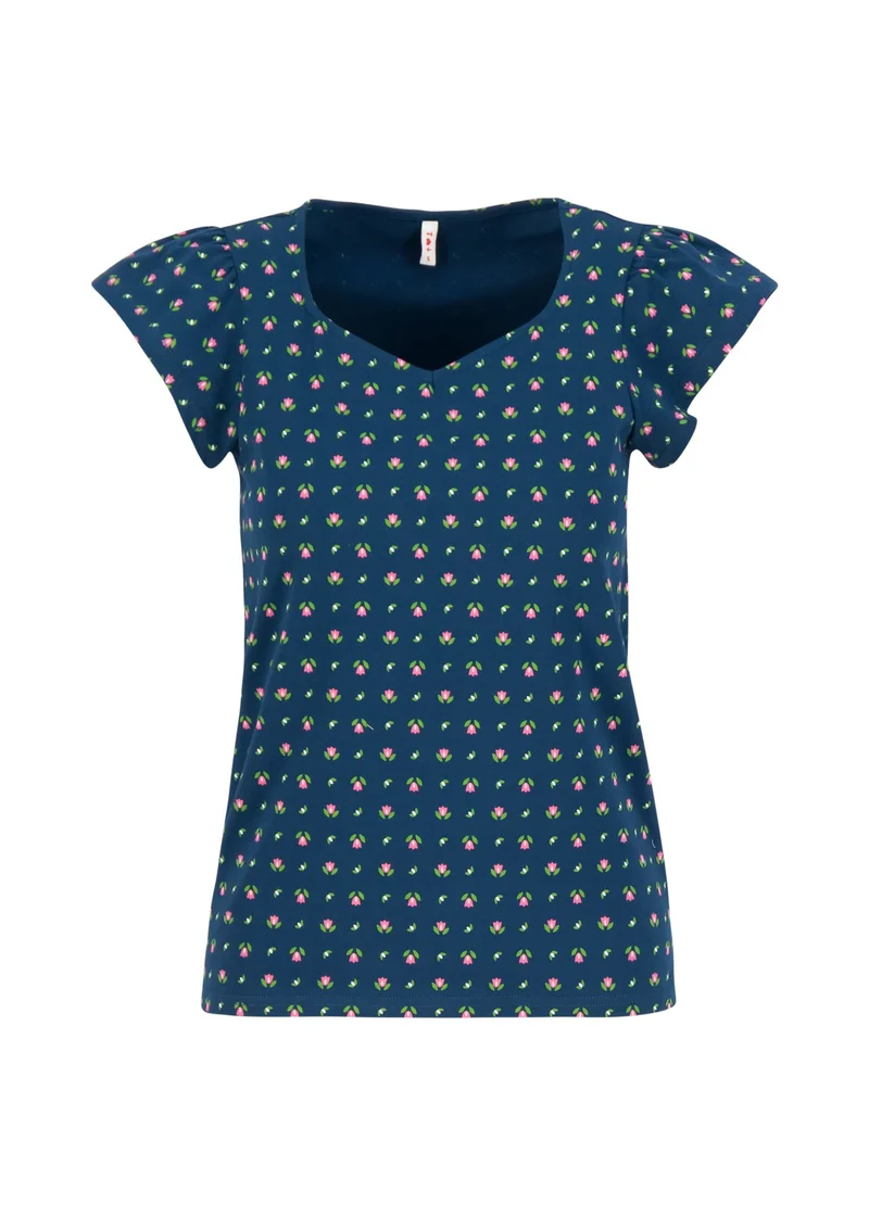 Blauwe top van biologisch katoen | Blutsgeschwister charming V neck kleur sweetest swiss