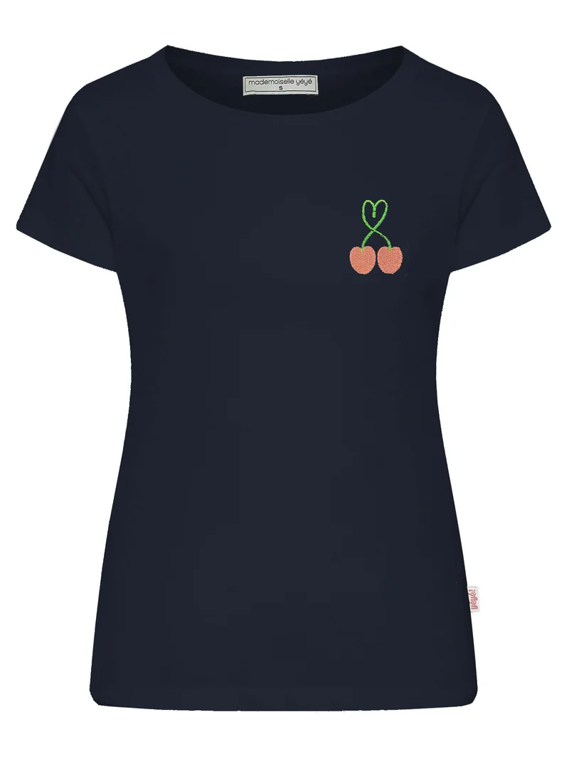 Zwart licht getailleerde top | Mademoiselle YéYé sweet cherry t-shirt indigo