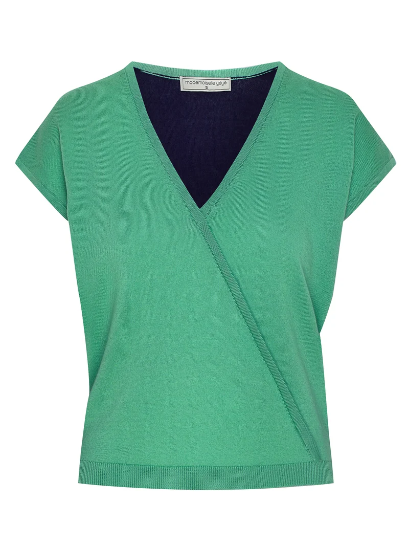 Overslag top van katoen | Mademoiselle YéYé easy listening knit top green/blue