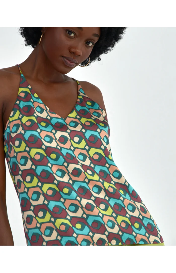 Groene top met print | Surkana V-neckline top with straps green