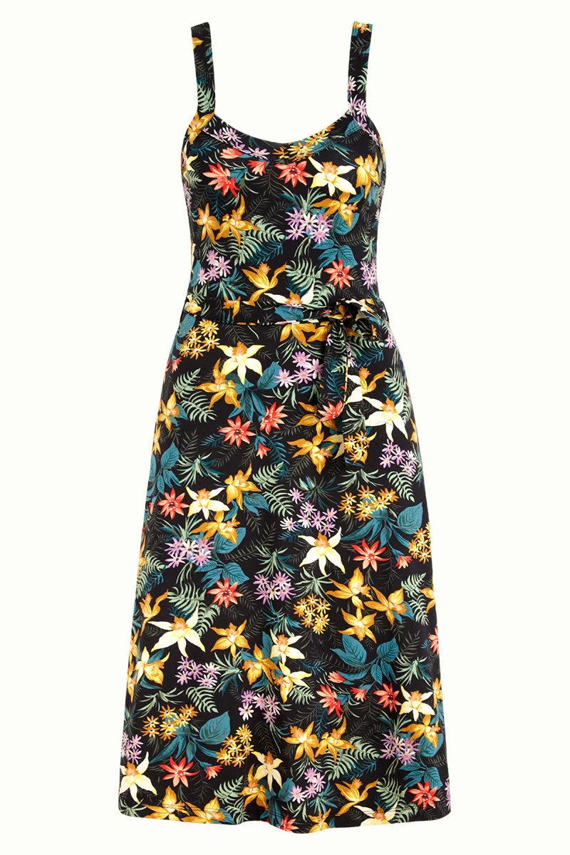 Jurk met platte spaghettibandjes | King Louie Isa camisole dress santa Lucia black