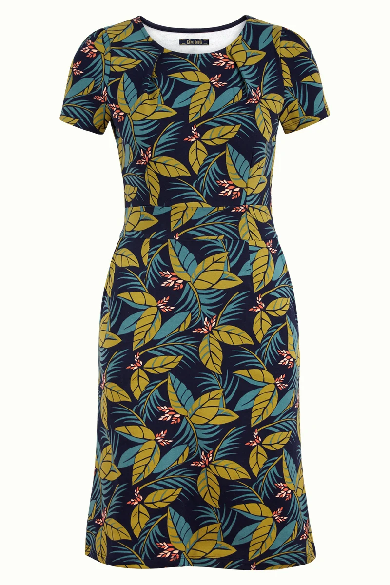 Jurk met bladerenprint | King Louie Mona dress Sidra ink blue