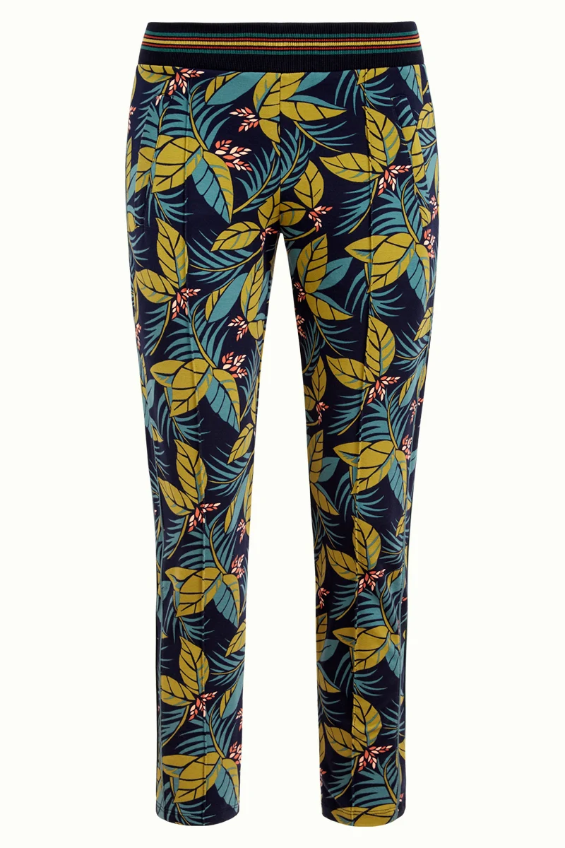 Sweat broek met tropische print | King Louie Joni pants Sidra ink blue
