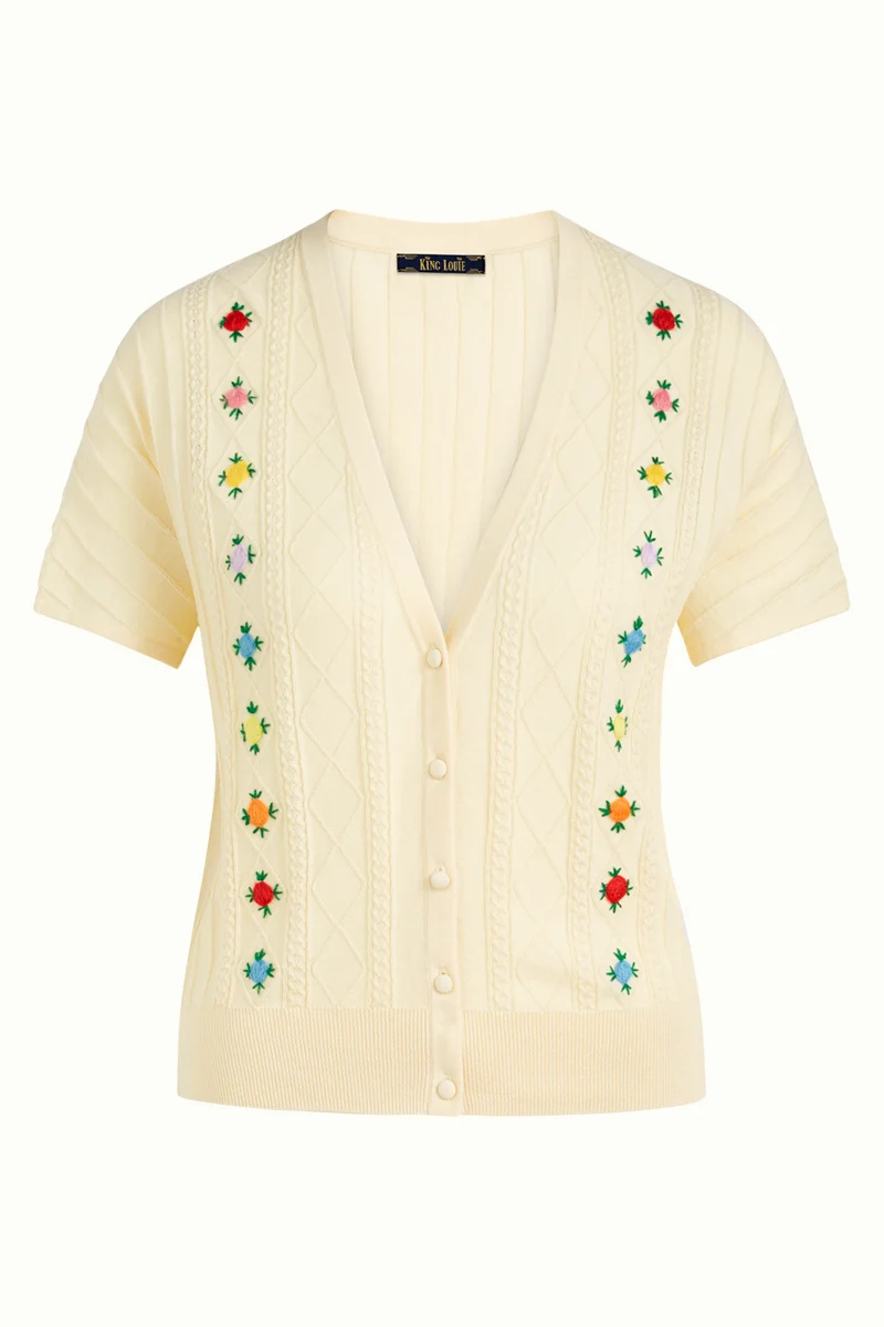 Crème kleurig vest met borduursel | King Louie V button top orchid cream