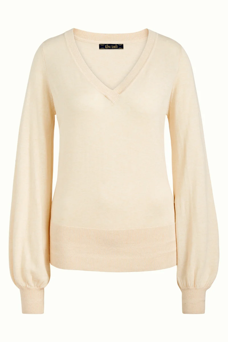 Top met ballonmouw | King Louie V neck bellsleeve cocoon BCI cream