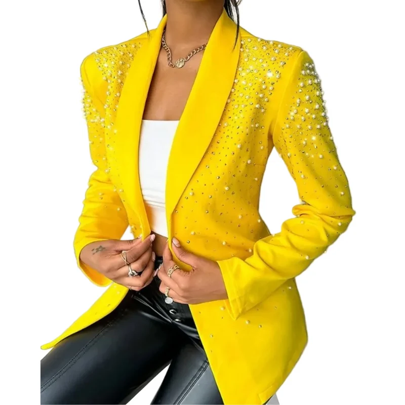 Dames Blazer met Pareldetails en Slanke Pasvorm