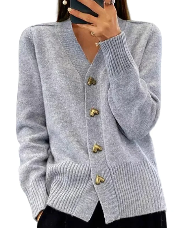 Dames Cardigan Met Hartvormige Knopen