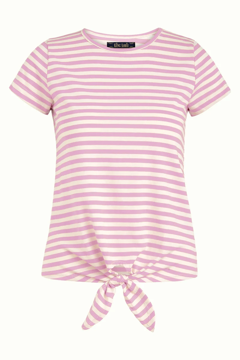 Top met strikdetail in de taille | King Louie knot T-shirt chopito stripe crocus lilac
