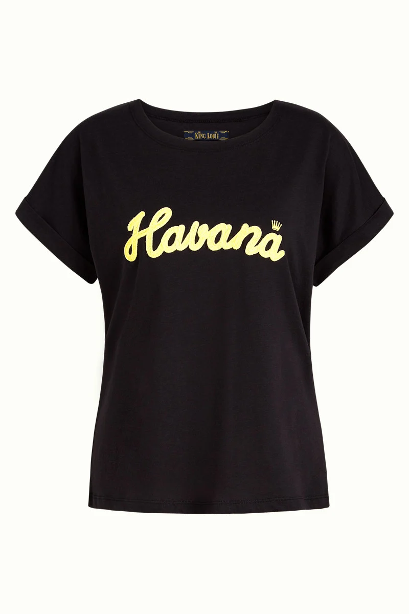 Zwart t-shirt met havana opdruk | King Louie Aria top havana black