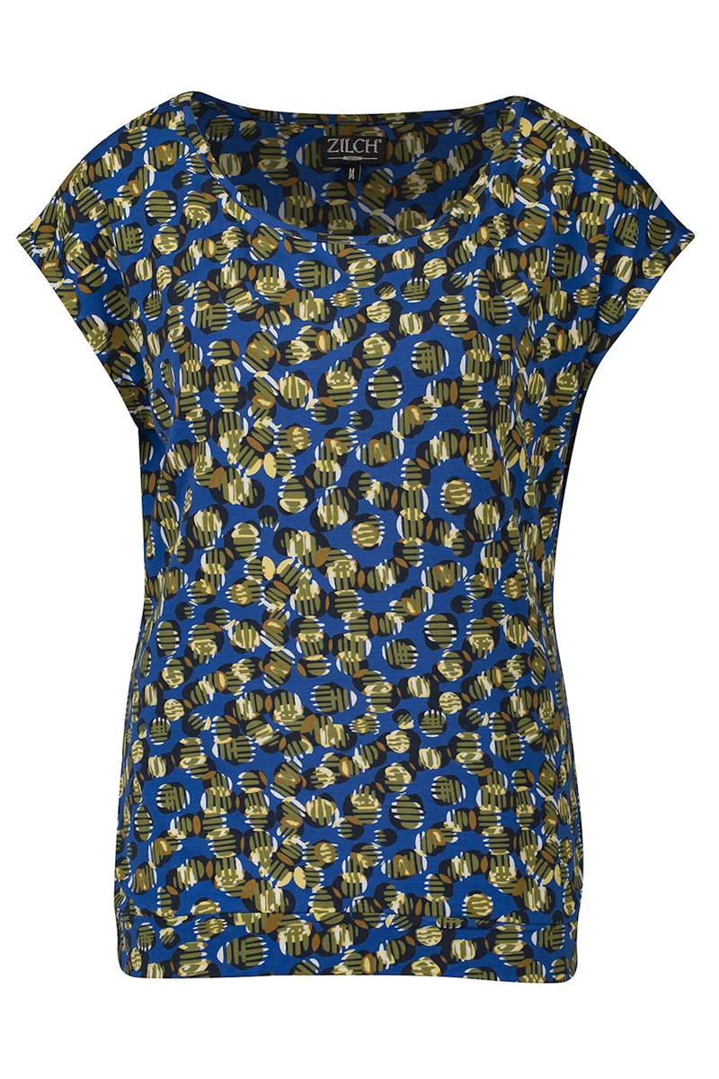 Blauwe top met grafische print | Zilch top capsleeve bubbles disco