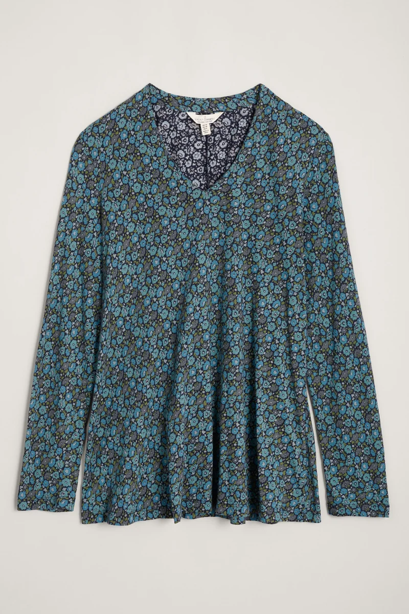 Blouse met V-hals | Seasalt Cornwall Janey top painted anemones maritime