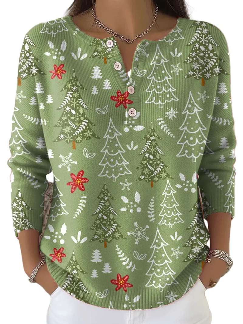 Dames Gebreide Trui met Knoopdetails voor Kerst