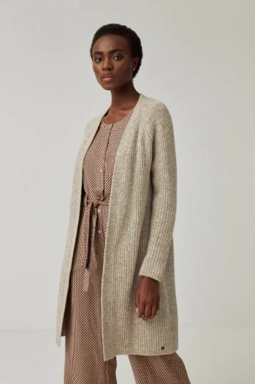 Lang open vest | Surkana long sleeve 3/4 knitwear jacket stone