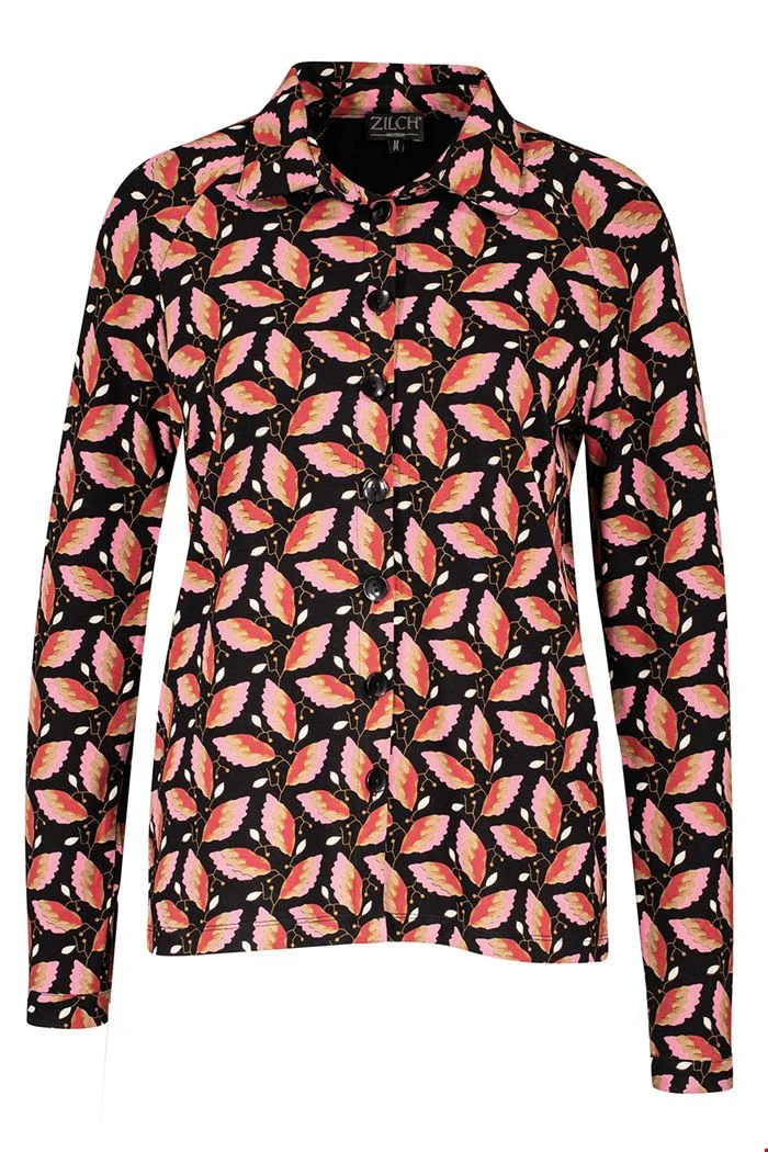 Zwarte blouse met bladerenprint | Zilch blouse autumn black