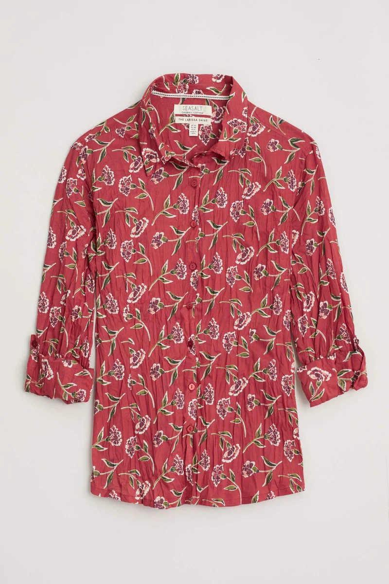 Strijkvrije rode blouse | Seasalt Cornwall Larissa shirt cloudy carnations red clay