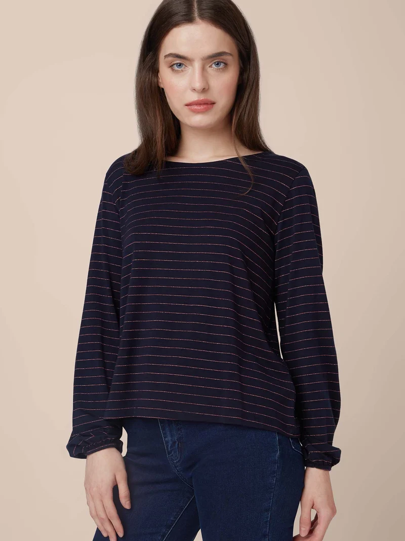 Top met ronde hals | Mademoiselle YéYé step outside top stripes blue
