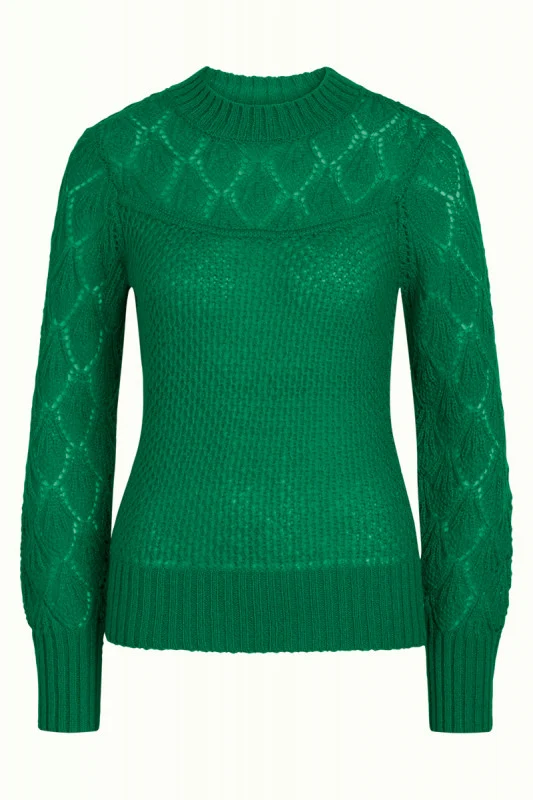 Groene trui met ajour patroon | King Louie Jeannie sweater farfalle winter green