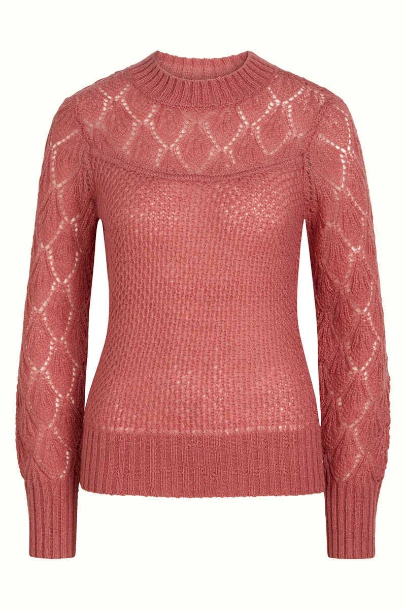 Roze trui met ajour patroon | King Louie Jeannie sweater farfalle berry pink