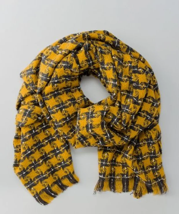 Gele sjaal met print | Surkana Two-coloured scarf with fringes yellow