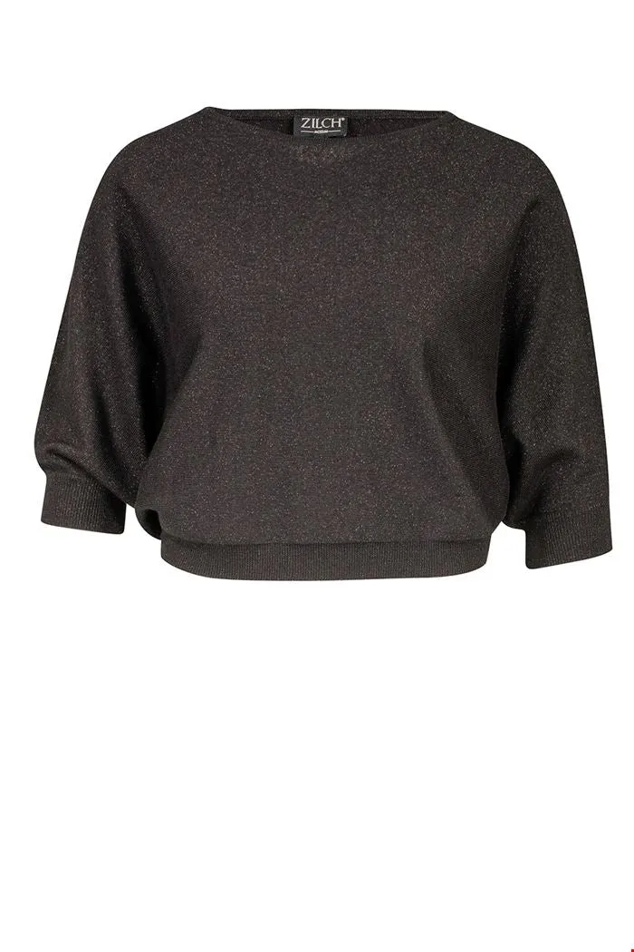 Zwarte glanzende trui | Zilch sweater batsleeve black