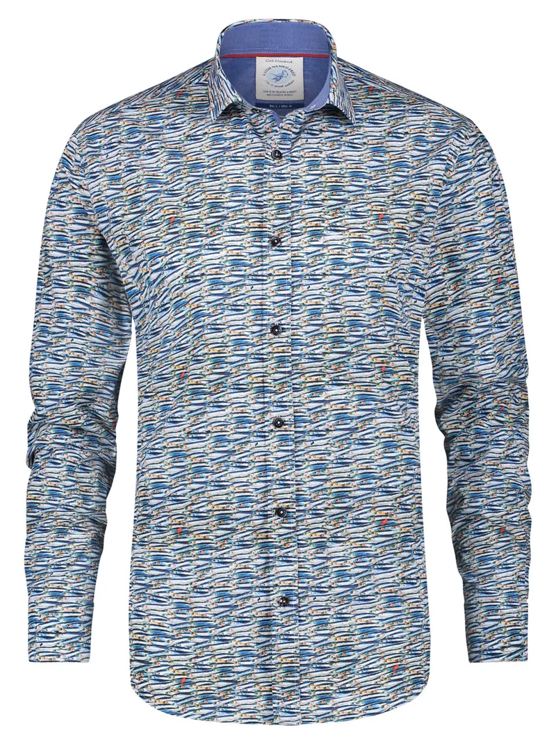 Blauw overhemd met print | A fish named Fred shirt sardines blue