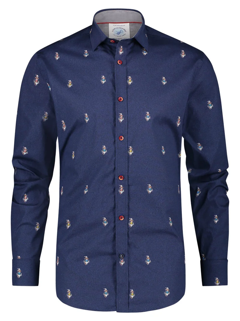 Donkerblauw overhemd | A fish named Fred shirt anchor flower navy blue