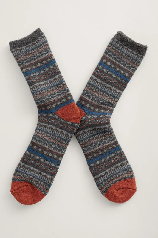 Warme gebreide herensokken | Seasalt Cornwall men's cabin socks mica fleck slate mix