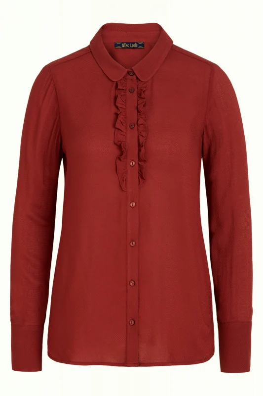 Blouse met ruches | King Louie Caro blouse uni dobby sandelwood brown