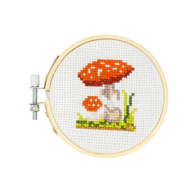 Kikkerland mini cross stitch embroidery kit mushroom