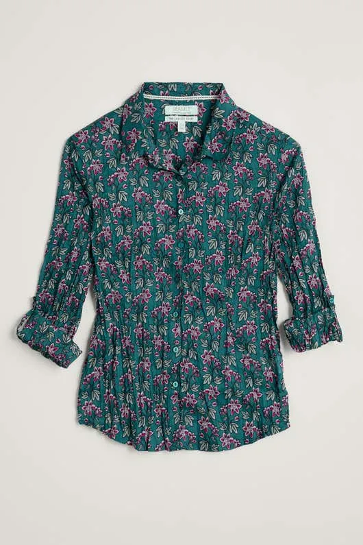 Kreukelblouse met bloemenprint | Seasalt Cornwall Larissa shirt woodcut anemone dark wreckage