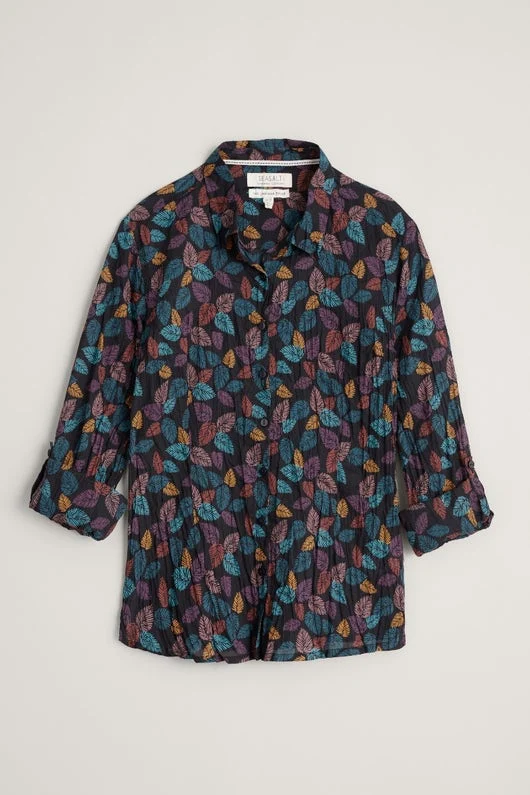 Kreukelblouse met bladerenprint | Seasalt Cornwall Larissa shirt slate leaves onyx
