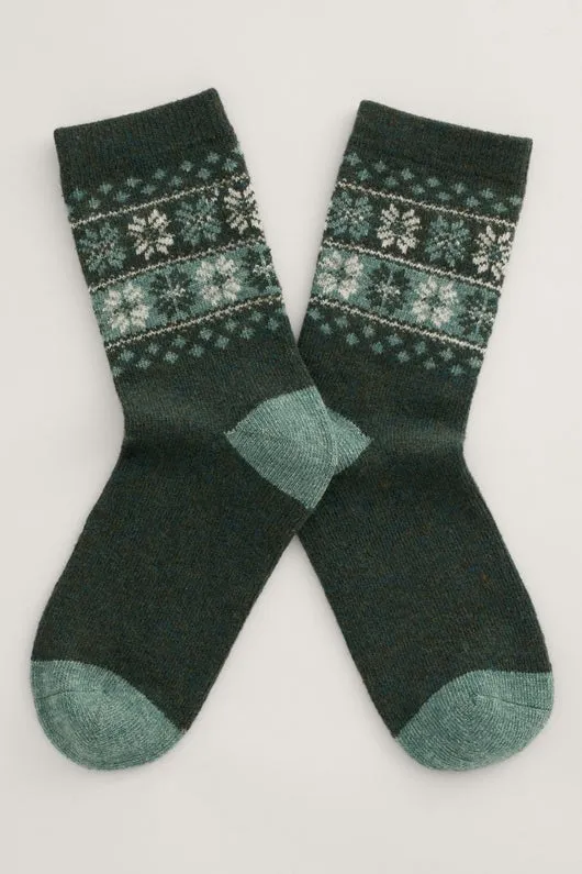 Groene sokken van lamswol | Seasalt Cornwall fair isle socks poppy patch woodland