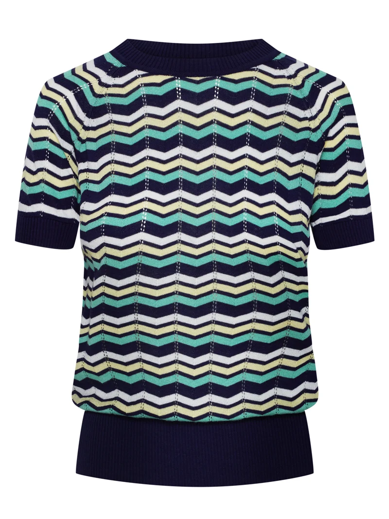 Top met zigzagprint | Mademoiselle YéYé up and down knit top true blue