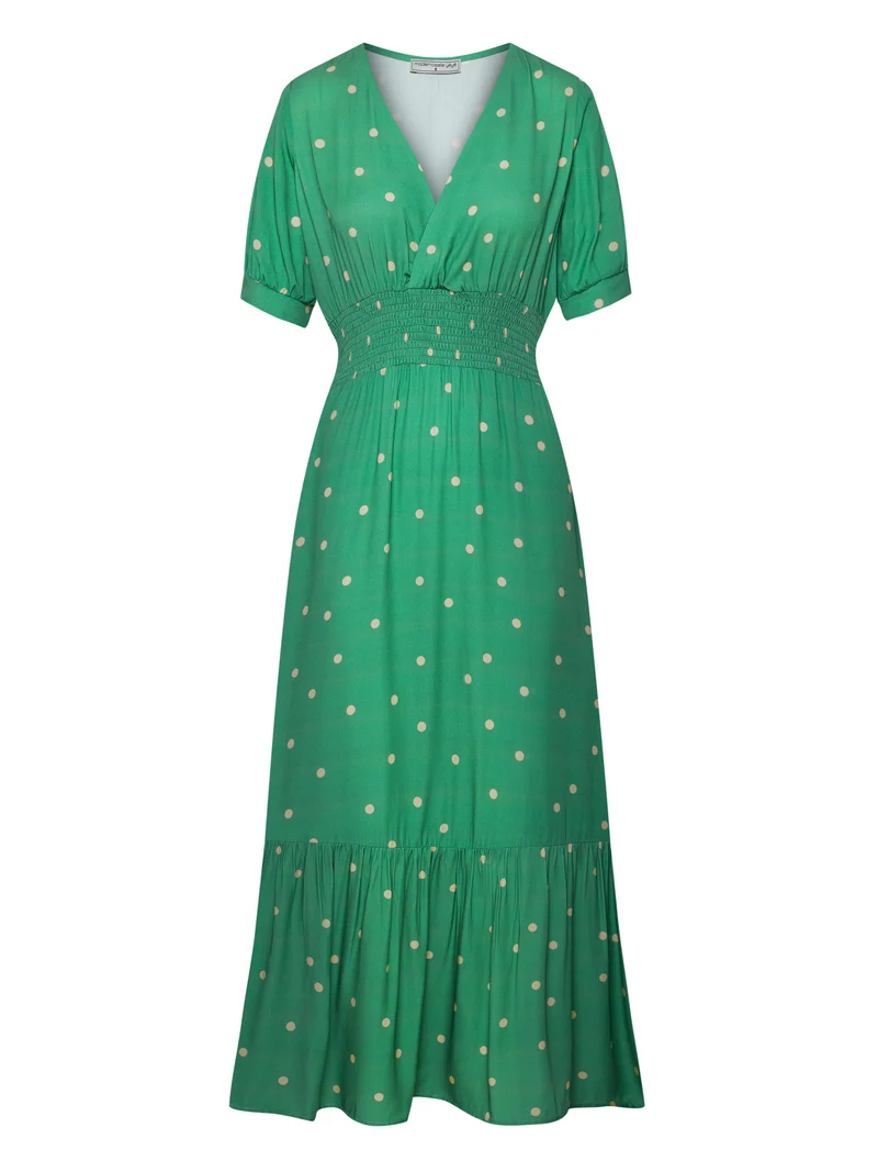 Luchtige groene maxi jurk | Mademoiselle YéYé pow! to the people maxi dress polkadots green