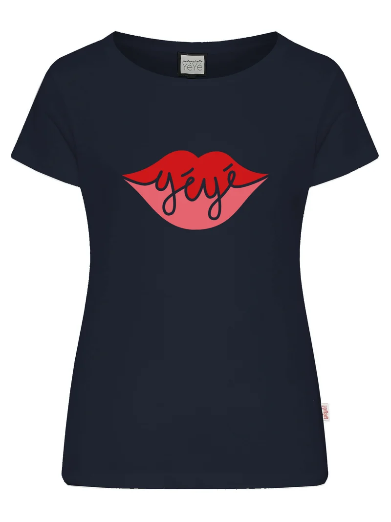 Top van biologisch katoen | Mademoiselle YéYé a big kiss t-shirt indigo